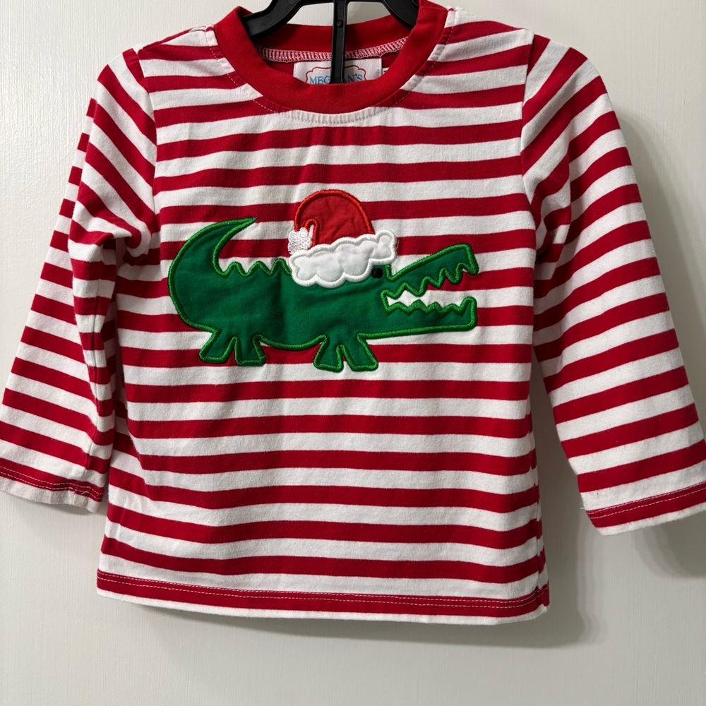 Meghan’s Closet Appliqué Alligator with Santa hat long sleeve tee size 12-18 mo